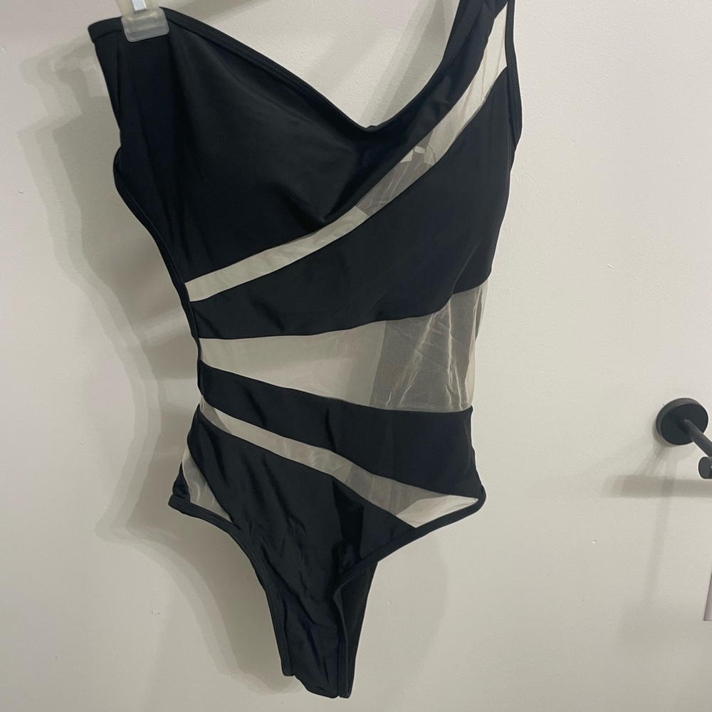 Black and White Striped Swimsuit